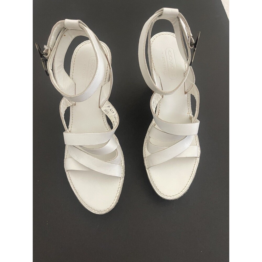 COACH Telma Sz 6.5 Women's Calf Leather Butterfly Wedges White